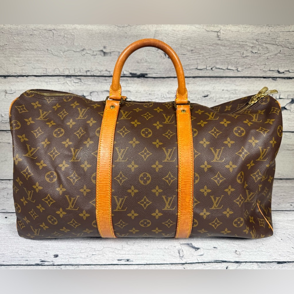 Louis Vuitton Keepall 50 Bandoulière Brown Monogram Canvas Travel Duffle Bag